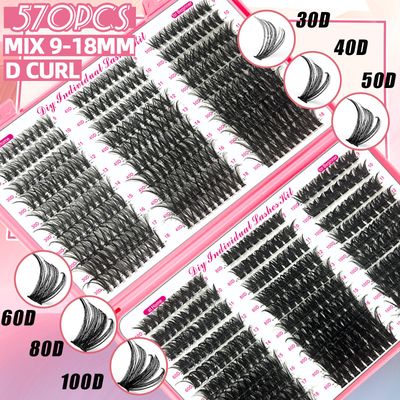 QUKLOGEN DIY Lash Extension Kit 782Pcs D Curl 4 styles Individual Lash with Bottom Lash Clusters Lash Bond and Seal,Quick Glue Remover Tweezers Eyelash Brush Mini Applicator (LASH001)