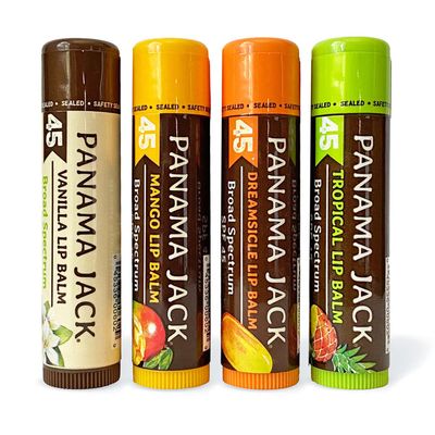 Panama Jack Sunscreen Lip Balm - SPF 45, Flavor Pack, Broad Spectrum UVA-UVB Sunscreen Protection, Prevents &amp; Soothes Dry, Chapped Lips (DreamsicleVanillaTropicalMango)
