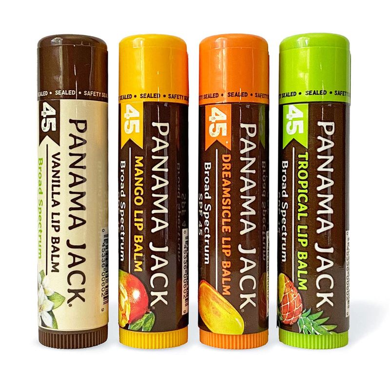 Panama Jack Sunscreen Lip Balm - SPF 45, Flavor Pack, Broad Spectrum UVA-UVB Sunscreen Protection, Prevents &amp; Soothes Dry, Chapped Lips (DreamsicleVanillaTropicalMango)