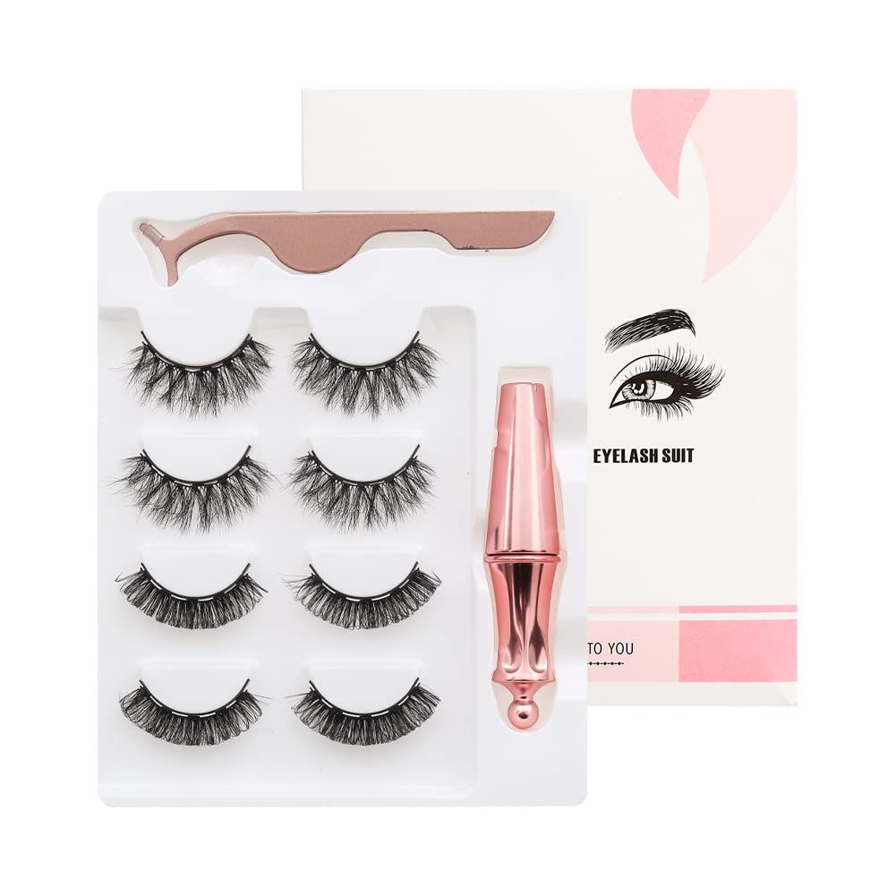 Magnetic Eyelashes Extensions 4Pairs 2Styles Extension Eyelashes Kit,Eyelashes Magnetic Eyelashes With Eyeliner and Tweezer, Natural Look Reusable Magnetic Eyelashes Extensions
