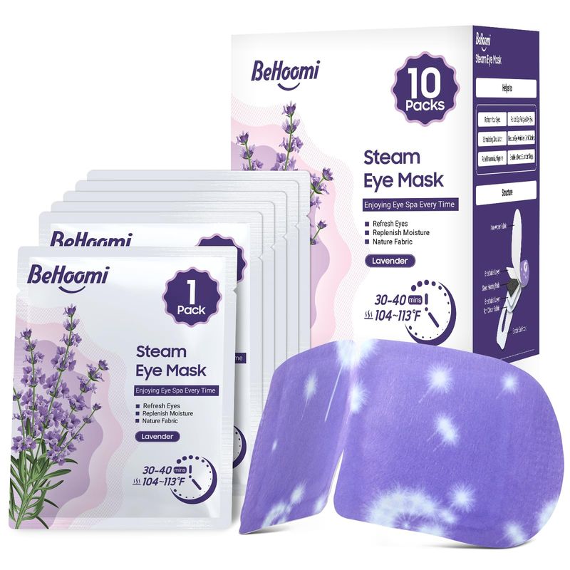 BeHoomi Steam Eye Mask, 10 Packs Heated Eye Mask, Self Heating Disposable SPA Warm Compress for Eyes Sleep Mask, Travel Essentials &amp; Relaxation Gifts, Stocking Stuffers (Lavender Scent)