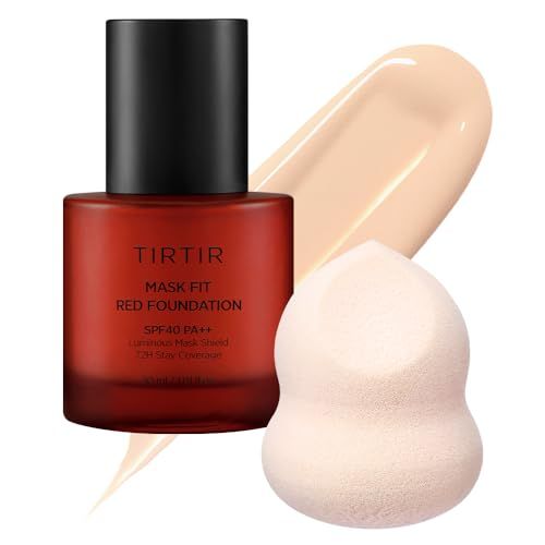 TIRTIR Mask Fit Red Foundation  Puff Set | High Coverage, Long-Lasting, Lightweight, Buildable Coverage, Radiant Semi-Matte Finish, All Skin Types, Korean Foundation, #21N Ivory
