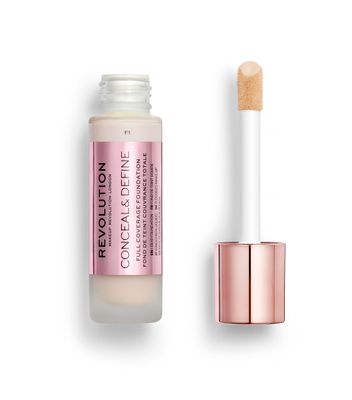 Revolution Beauty, Conceal &amp; Define Foundation, Full Coverage, Long-Lasting Matte Finish, Vegan &amp; Cruelty Free, F1 Fair Skin Tones, 0.8 Fl.Oz.