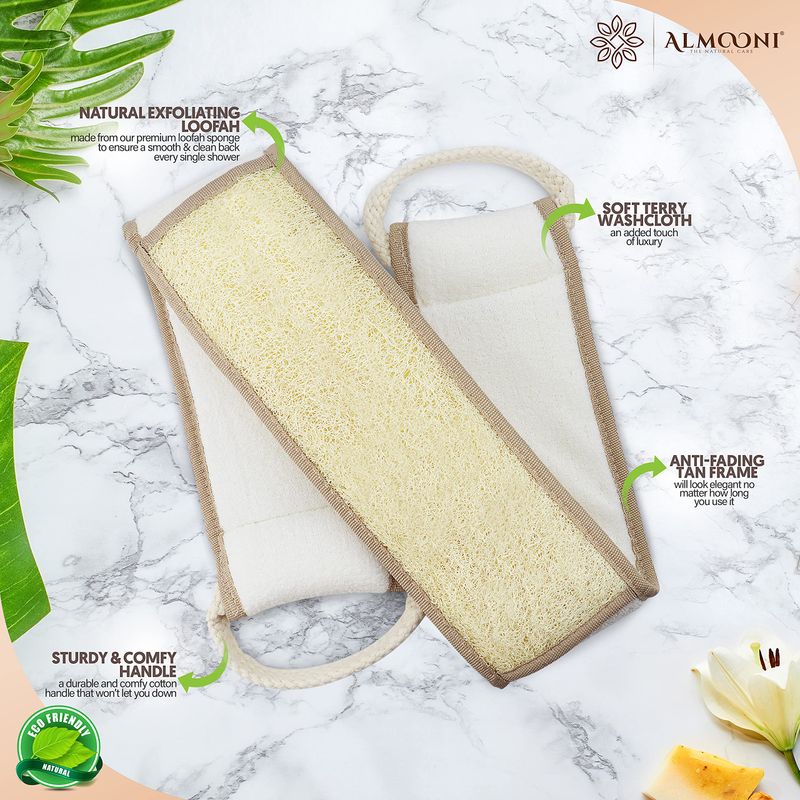 Almooni Natural Egyptian Loofah Back Scrubbers for Use in Shower, Exfoliating Natural Loofah Back Scrubber for Shower for Men and Women to Clean Your Back Deeply - 1 Count (1 Pack)