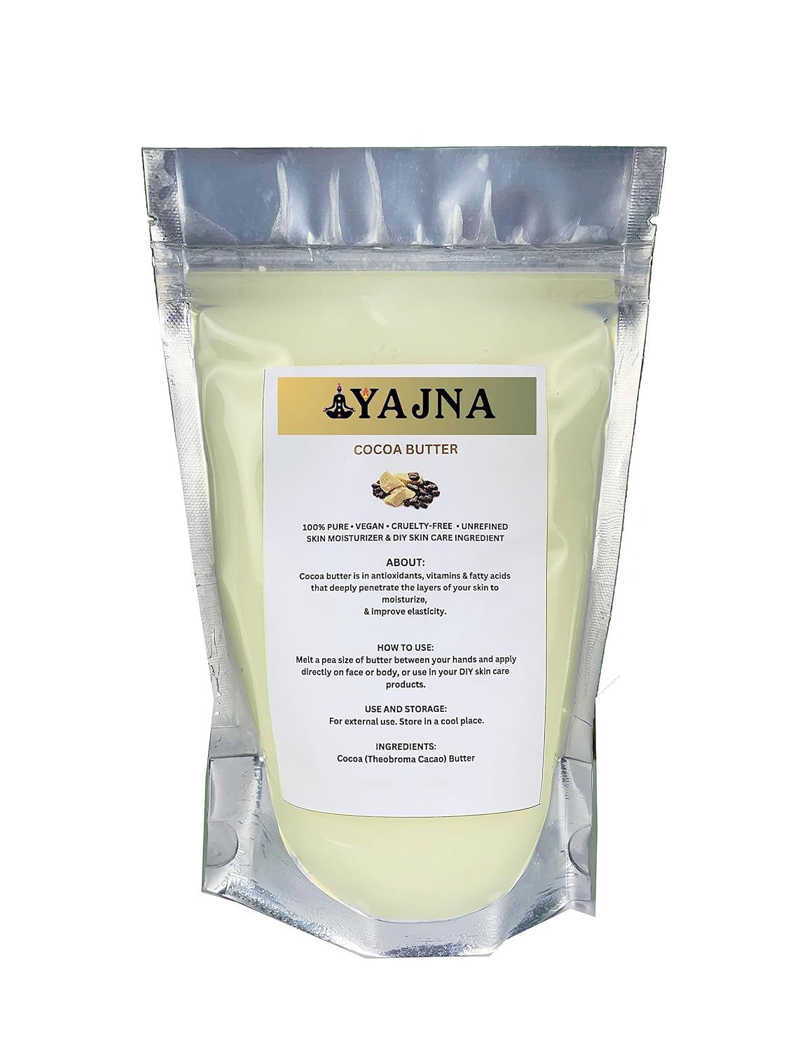 Yajna Organic Raw Cocoa Butter 100% Pure,Natural &amp; Unrefined| Skin Moisturizer For Face, Body &amp; Hair| 4 OZ115 GM IvoryWhite Grade A | DIY Creams, Balms, Lotions, Soaps| Softens Dry &amp; Tough Skin