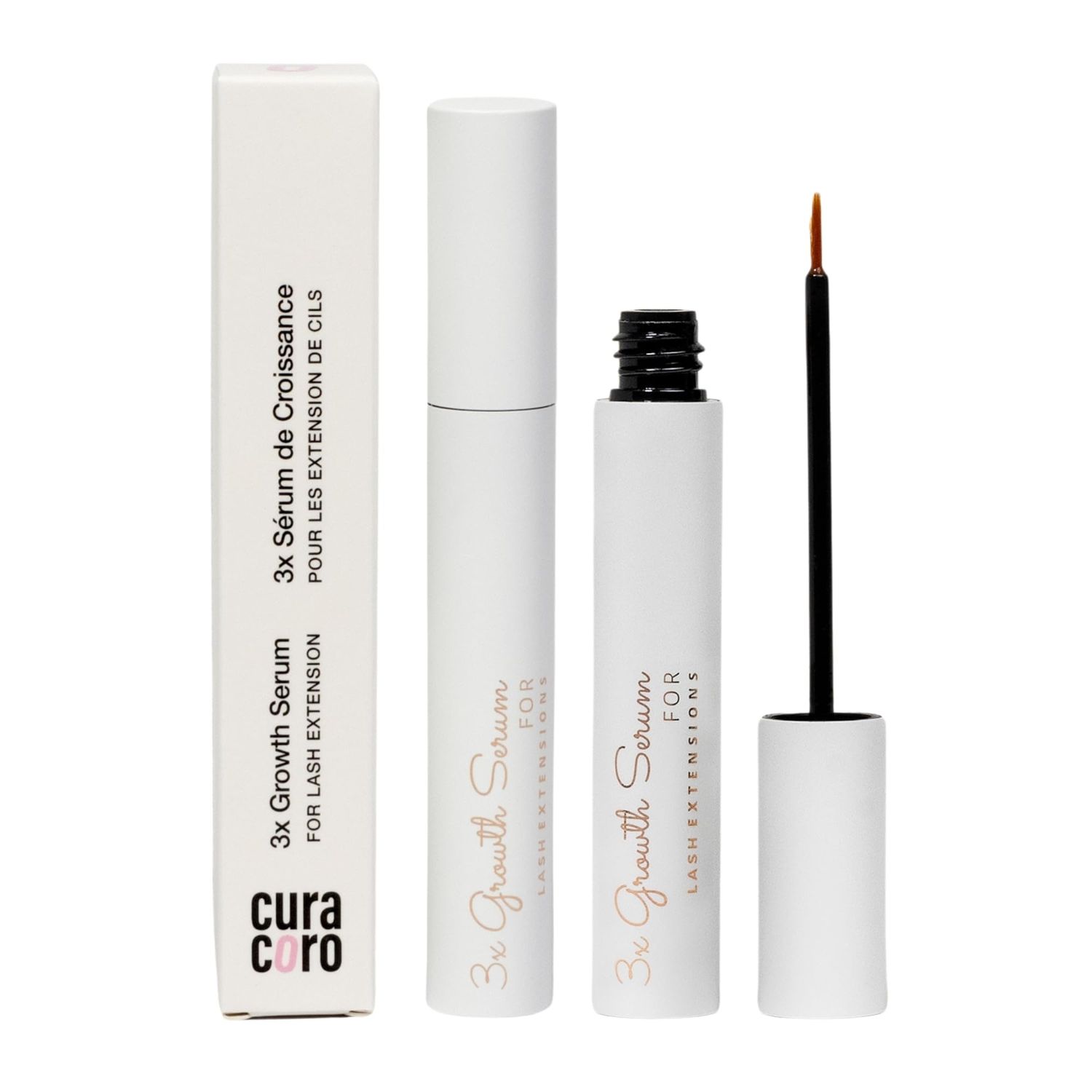 Curacoro 3x Growth Serum For Lash Extension, Peptide Enhancing Serum for Natural Lashes, Lash Extensions &amp; Eyebrows, Eyelash Serum To Grow Lashes Fuller &amp; Longer Looking Eyelashes (5ml)