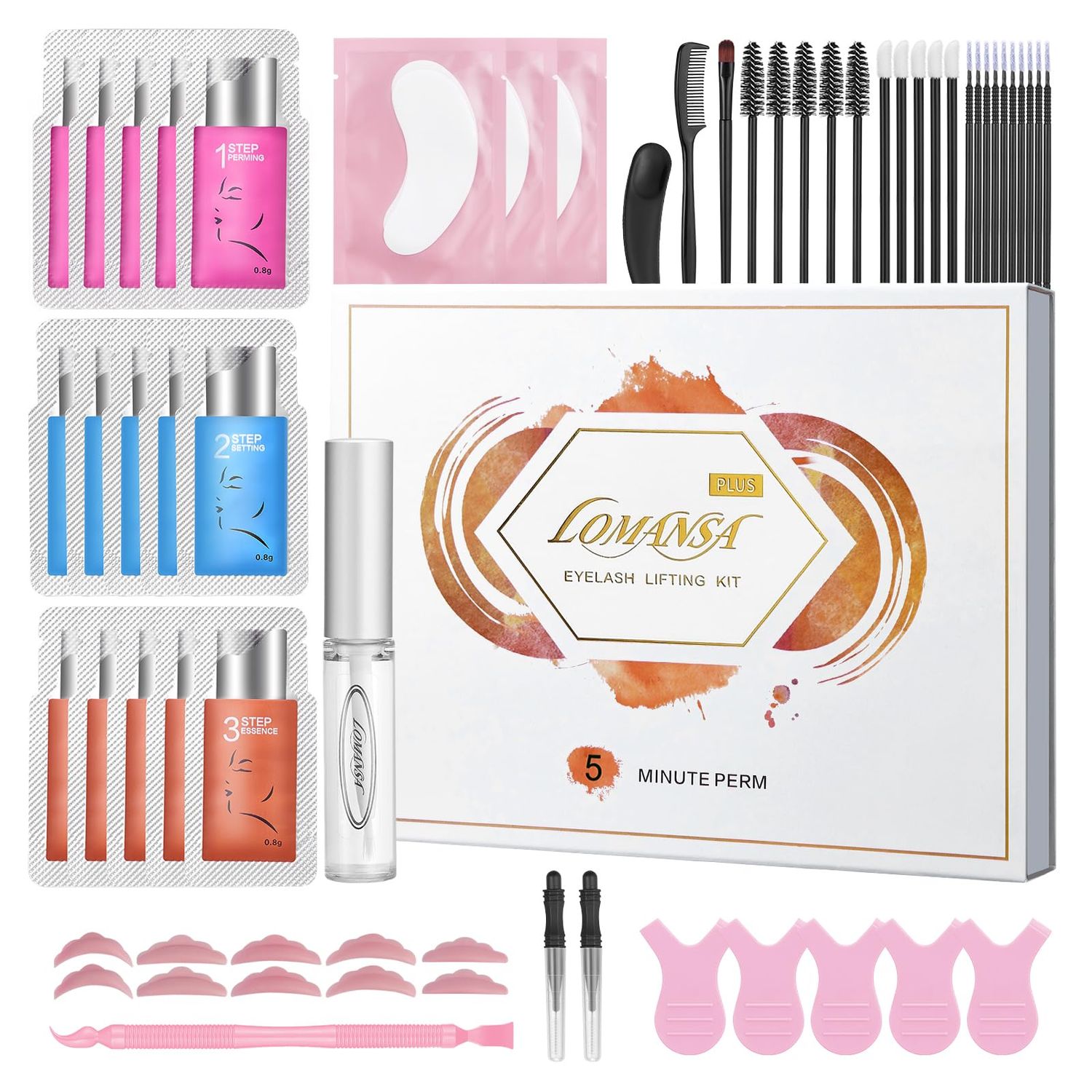 Lomansa Lash Lift Eyelash Lift Kit with Strong Lash Perm Glue 5 Minutes Instant Lifting Perming Curling for Fuller Thicker Eyelashes Eyebrows with Full Tools