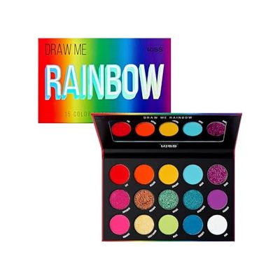 KISS NEW YORK Professional Shadow Palette, 15 Color Highly Pigmented for All Finish Type, Long Lasting &amp; Lightweight, Natural Colors Blendable for Eyeshadow Makeup with Mirror (Draw Me A Rainbow)