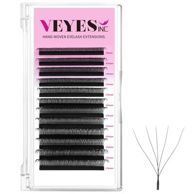 VEYES INC YY Lash Extensions Tray CD curl 9-15mm Mixed Length Premade Volume Eyelash Fans, Professional Lash Extension Supplies, Matte Black(5D-W 0.07 D-curl 9-15mm)