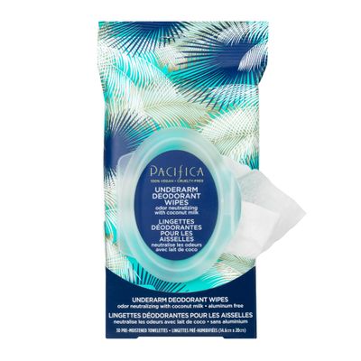 Pacifica Deodorant Wipes - Coconut Milk Underarm &amp; Full Body Deodorant Wipes - Removes Sweat &amp; Oil - Aluminum-Free - Natural Feminine Odor Control Clean Vegan &amp; Cruelty-Free Dermatologist Tested