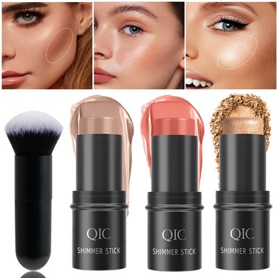 3 Pcs Contour Stick Makeup Kit, Shades with Cream Bronzer Contour, Highlighter and Blush Stick, Easy Sculpt the Cheeks Non-greasy, Waterproof Long-lasting Matte Dewy Effect for Face Makeup