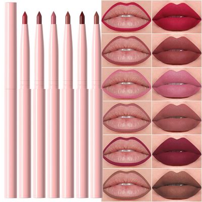 evpct 6Pcs Retractable Lip Liner Pencils Set Pack for Shaping &amp; Sculpting Lips, Ruby Mauve Red Rose Nude Pink Plum Purple Taupe Brown Creamy Matte Velvet Pigmented Lip Liner lipliners Crayon Lipstick