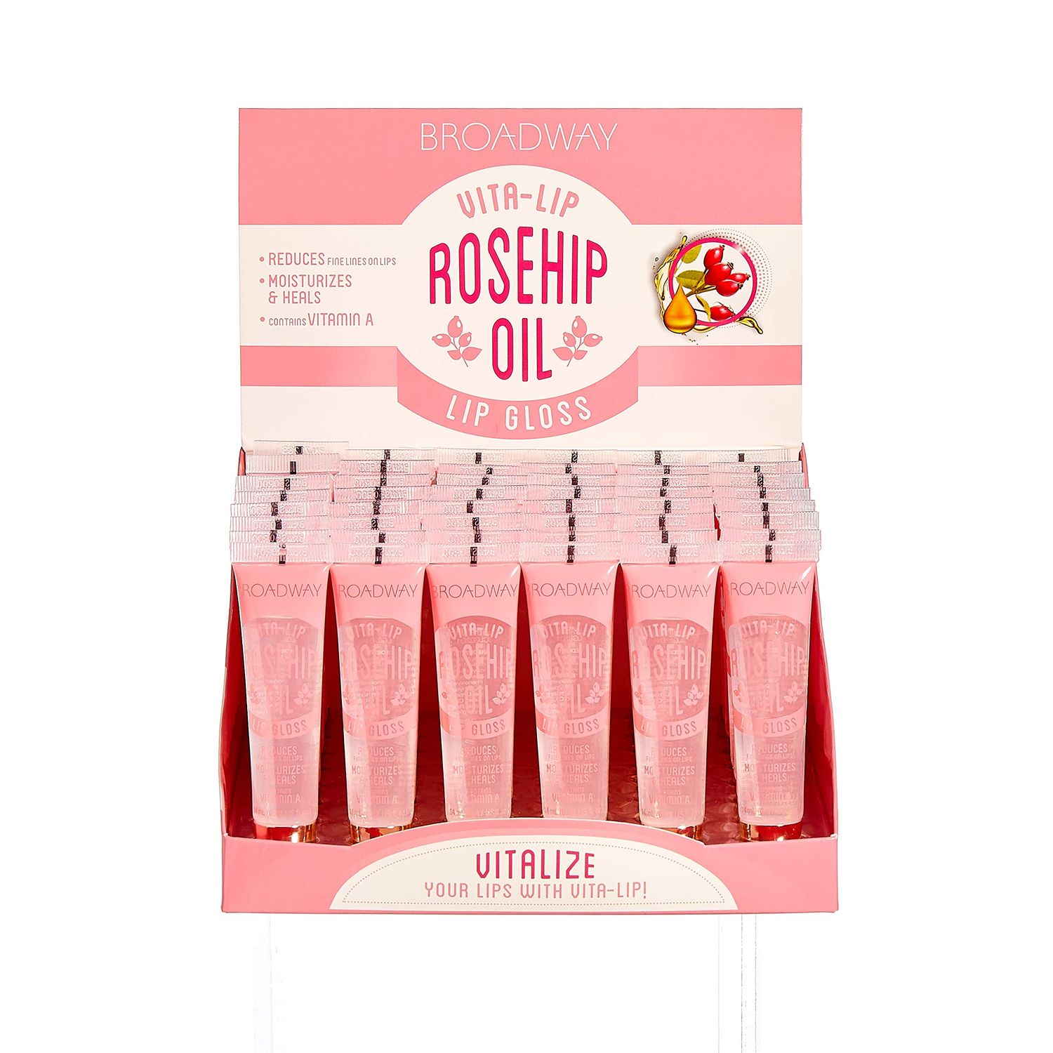 Broadway Vita-Lip Clear Lip Gloss Rosehip (48 PCS) High Shine Healing Moisturizing