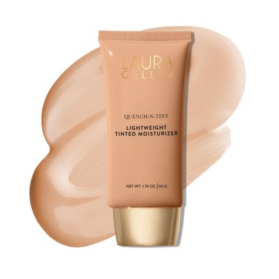 LAURA GELLER NEW YORK Quench-n-Tint Hydrating Foundation - LightMedium - Sheer to Light Buildable Coverage - Natural Glow Finish - Lightweight Formula with Hyaluronic Acid