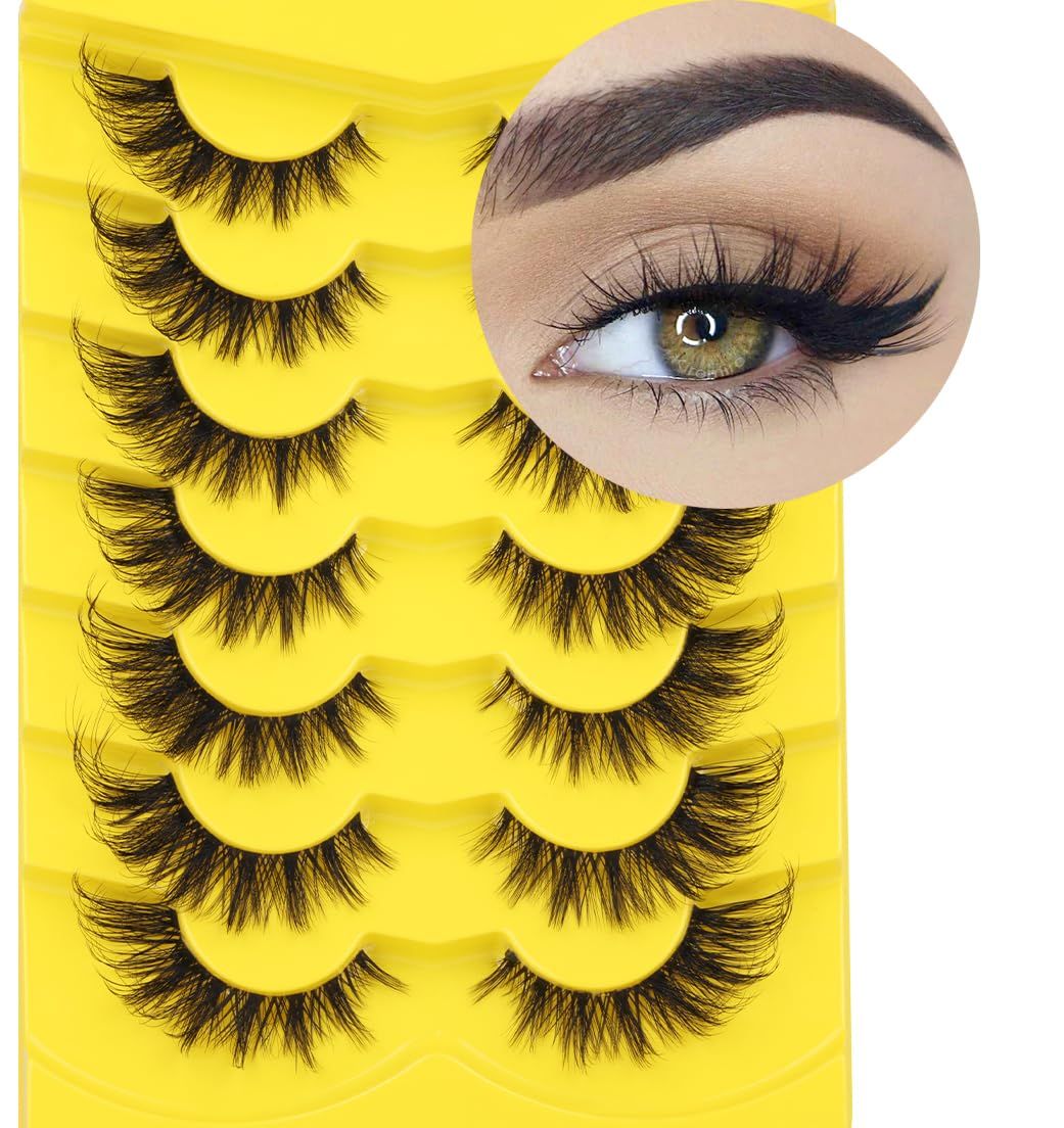 Fox Eye Lashes Wispy False Eyelashes Natural Look Clear Band Lashes Fluffy 20mm 3D Mink Lashes Cat Eye Spiky Strip Lashes Pack by Kiromiro