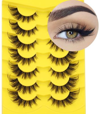 Fox Eye Lashes Wispy False Eyelashes Natural Look Clear Band Lashes Fluffy 20mm 3D Mink Lashes Cat Eye Spiky Strip Lashes Pack by Kiromiro