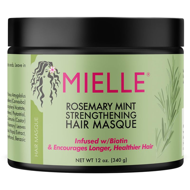 Mielle Organics Rosemary Mint Strengthening Hair Masque, Essential Oil &amp; Biotin Deep Treatment, Miracle Repair for Dry, Damaged, &amp; Frizzy Hair, 12 Ounces