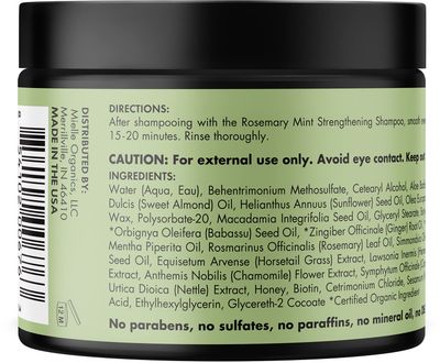 Mielle Organics Rosemary Mint Strengthening Hair Masque, Essential Oil &amp; Biotin Deep Treatment, Miracle Repair for Dry, Damaged, &amp; Frizzy Hair, 12 Ounces