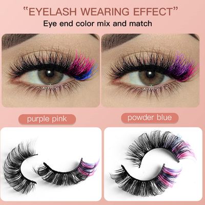 Colored Eyelashes, Mink Fake Lashes With Color on End, Fluffy Colorful False Lash Clusters, Dramatic Long Thick Cat Fox Eye Lashes Full Curly Eyelash, 3d D Curl Salon Extensions Strip Pack 7 Pairs