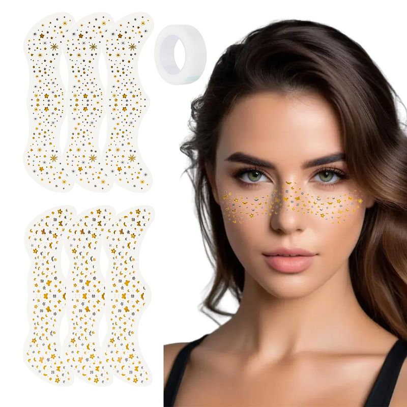 Glitter Freckles Face Tattoo, Gold Freckles Temporary Face Tattoos,Sparkle Makeup Patches, Cute &amp; Waterproof Glitter Makeup Accessories For Women Girls, 6 Pcs