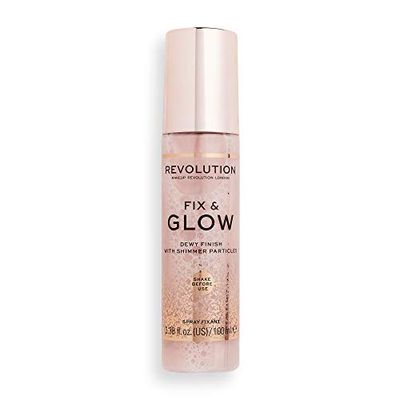 Makeup Revolution Fix &amp; Glow Fixing Spray, Illuminating &amp; Hydrating, Vegan &amp; Cruelty-Free, 3.38 Fl Oz
