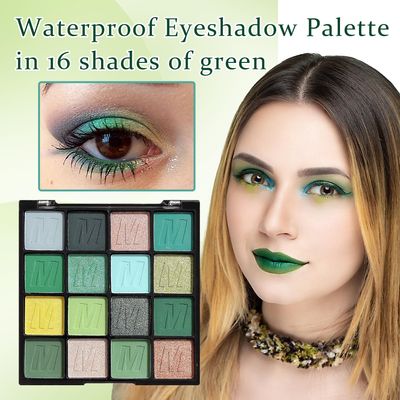 PPPanYiDi Green Eyeshadow Palette,16 Colors Matte Glitter Blendable Eyeshadow Makeup Palette,Waterproof,Highly Pigmented,Colorful Long Lasting Shimmer Forest Green Eye Shadow Palette Makeup for Women