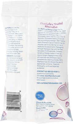 No-Rinse Shampoo Cap by Cleanlife Products, Shampoo and Condition Hair with no Water or Rinsing - Microwaveable, Latex-Free and Alcohol-Free (Pack of 5)