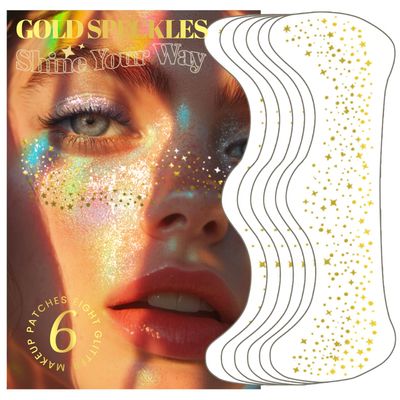 Glitter Freckles Face Tattoo, Gold Makeup Patches, Waterproof Glitter Freckles - Festival Essentials, Glitter Makeup, Festival Accessories, Glitter Freckles, Face Tattoos for Women - 6Pcs