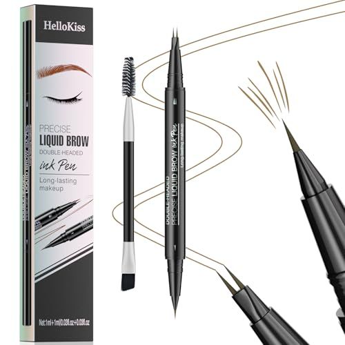 Microblading Eyebrow Pencil,2-in-1 Dual-Ended Eyebrow Pen with 2 Tip brow pen and Precise Brush-Tip,Natural Waterproof and Long-Lasting Brow Pen(Light brown)