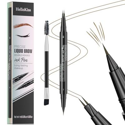 Microblading Eyebrow Pencil,2-in-1 Dual-Ended Eyebrow Pen with 2 Tip brow pen and Precise Brush-Tip,Natural Waterproof and Long-Lasting Brow Pen(Light brown)
