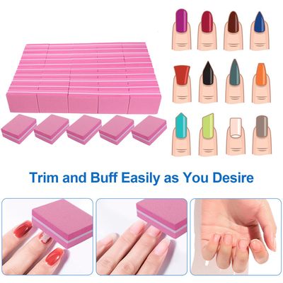 Nail Buffers (50 Pack), Mini Buffer Block Nail File for Acrylic Nails and Natural Nails, 100180 Grit Nail Buffer Block Bulk Buffing Blocks for Nail Buff Professional Manicure File Blocks Set Pink