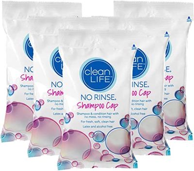 No-Rinse Shampoo Cap by Cleanlife Products, Shampoo and Condition Hair with no Water or Rinsing - Microwaveable, Latex-Free and Alcohol-Free (Pack of 5)