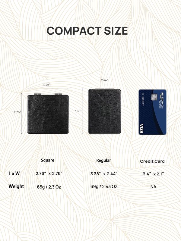 OMIRO Compact Mirror, Classical PU Leather 1X3X Magnification, Ultra Portable for Purses, 2.4" W x 3.4" L (Black)