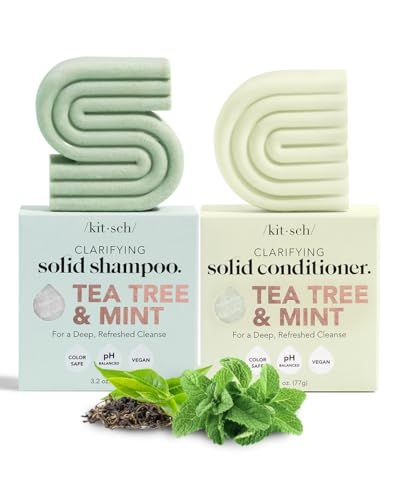 Kitsch Tea Tree &amp; Mint Shampoo and Conditioner Bar Set, Hair Color Safe, Zero Waste, Vegan, Eco Friendly, Made in US, For All Hair Types, Paraben Free, Sulfate Free