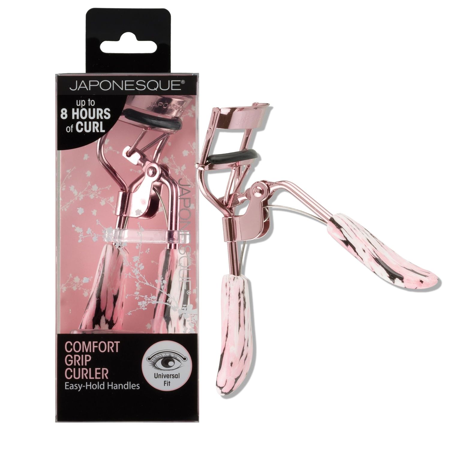 JAPONESQUE Comfort Grip Lash Curler for Natural &amp; False Lashes, Round Shaped Eyes, Includes 1 Refill Pad, Holds Curl up to 8 Hours