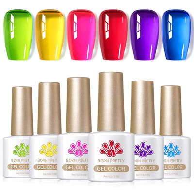 Born Pretty Jelly Gel Nail Polish Spring Summer Ice Jelly Neon Gel Polish Crystal Transparent Gel Polish Green Yellow Hot Pink Red Blue Purple Nail Art Varnish Manicure 6PCS Neon Garden