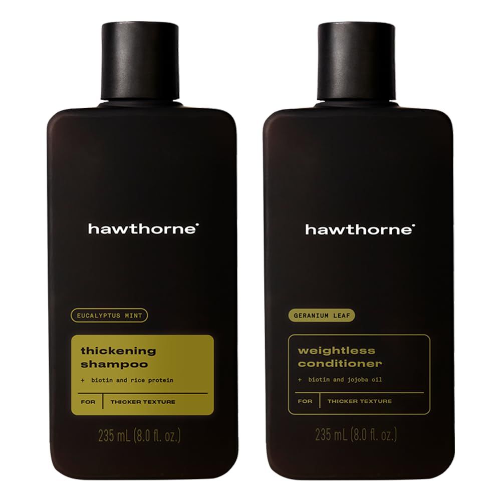 Hawthorne Men&#39;s Thickening Shampoo and Conditioner Hair Set. Includes Thickening Shampoo and Weightless Conditioner. Sulfate Free, Paraben Free. 8 Fl Oz Each.