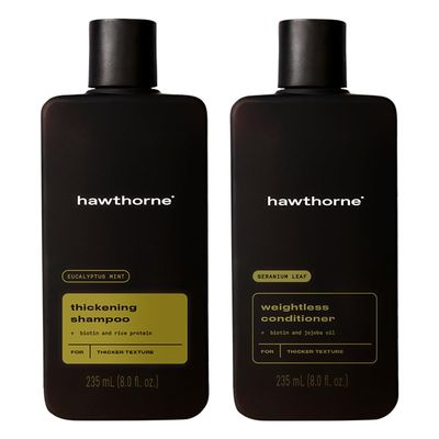Hawthorne Men&#39;s Thickening Shampoo and Conditioner Hair Set. Includes Thickening Shampoo and Weightless Conditioner. Sulfate Free, Paraben Free. 8 Fl Oz Each.