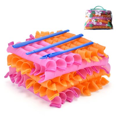 40pcs Hair Curlers Spiral Hair Curlers for Long Hair, No Heat Curlers 22inch55cm Magic Curls Hair Rollers with Styling Hooks Heatless Hair Curlers Styling Kit Pink&amp;Orange