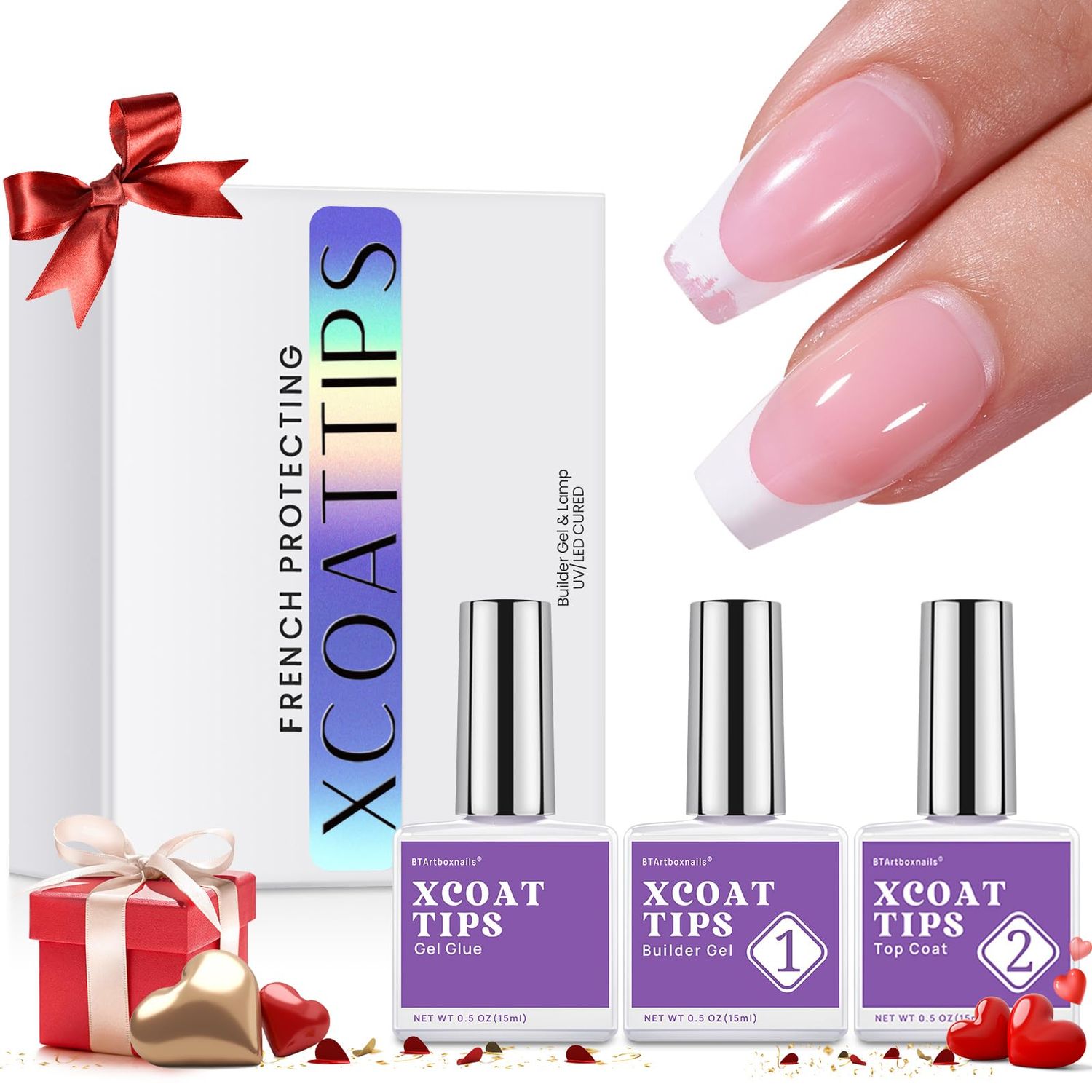 btartboxnails Nail Tips Builder Gel Set - 15ml Nail Tip Builder Gel 15ml Top Coat with Gel Nail Glue for French Tip Gel Nails 30Days Long Lasting