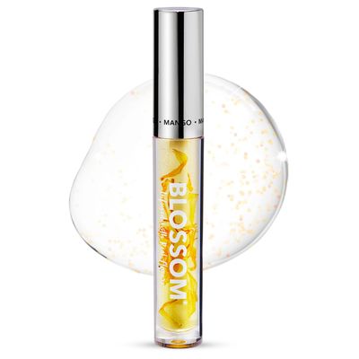 Blossom Lip Gloss &amp; Lip Oil with Olive Oil  Grape Seed Oil, Moisturizing and Hydrating Shimmer Sparkle, Infused with Real Flowers, 3g, Mango