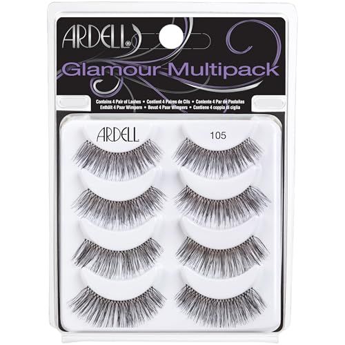 Ardell Glamour False Eyelashes Multipack 105 - Lightweight, Natural Volume Lashes, Comfortable, Easy to Apply, 4 Pairs, 1-Pack