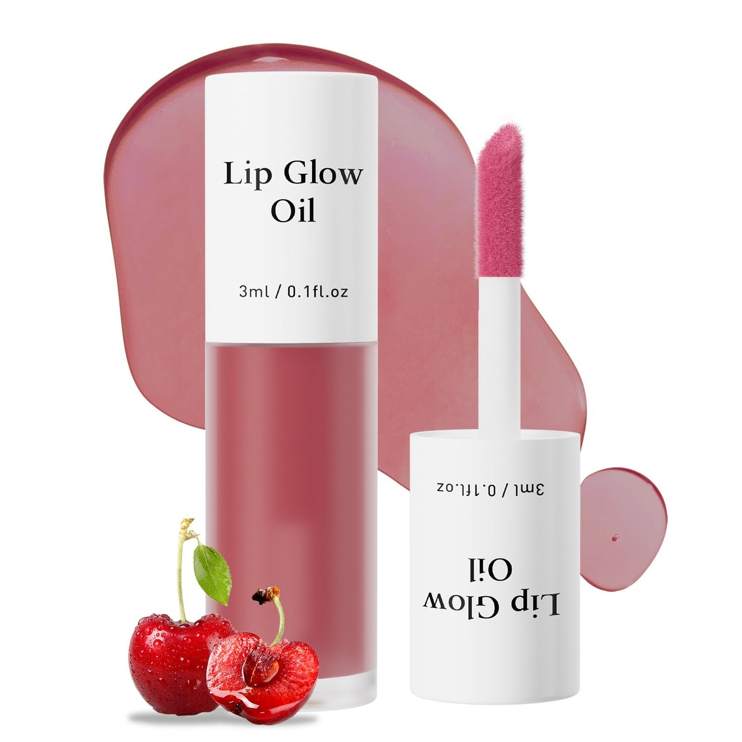 Yanqina Hydrating Lip Glow Oil - Tinted Moisturizing Lip Gloss Plumping Non-Sticky Long-Lasting Shiny Fruit Flavor Lip Stain, 0.10 Fl Oz (Cherry)