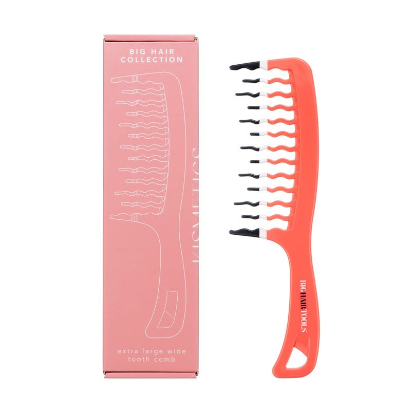KISMETICS Big Hair Tools Extra Large Wide Tooth Comb for Thick, Curly, Wavy or Long Hair - Frizz-Free Detangling Shower Comb - Orange
