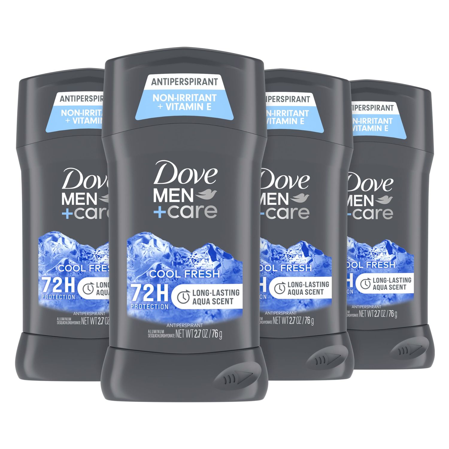 Dove MenCare Antiperspirant Deodorant Cool Fresh 4 Count for a Long-Lasting Aqua Scent, with 72H Protection, 2.7 oz