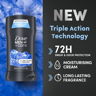Dove MenCare Antiperspirant Deodorant Cool Fresh 4 Count for a Long-Lasting Aqua Scent, with 72H Protection, 2.7 oz