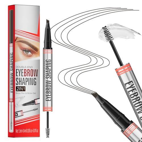 Eyebrow Pencil Dark Brown,2-in-1 Microblading Eyebrow Pen with 4-Fork-Tip and Sealing Brow Gel,Waterproof Eyebrow Pencil,Eyebrow Pencil for Long-Lasting Natural Looking Brow(Dark Brown)