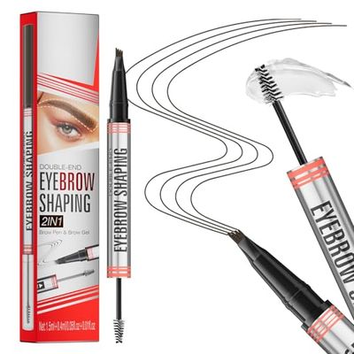 Eyebrow Pencil Dark Brown,2-in-1 Microblading Eyebrow Pen with 4-Fork-Tip and Sealing Brow Gel,Waterproof Eyebrow Pencil,Eyebrow Pencil for Long-Lasting Natural Looking Brow(Dark Brown)