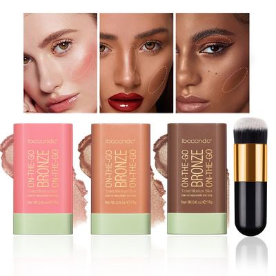 MKNZOME 3 Pcs Cream Contour Sticks, Includes Bronzer Stick and Cream Blush Stick, Eyeshadow Stick Face Contouring Pen Face Makeup for Beginners, Long Lasting, Smooth Natural, Water-resistant