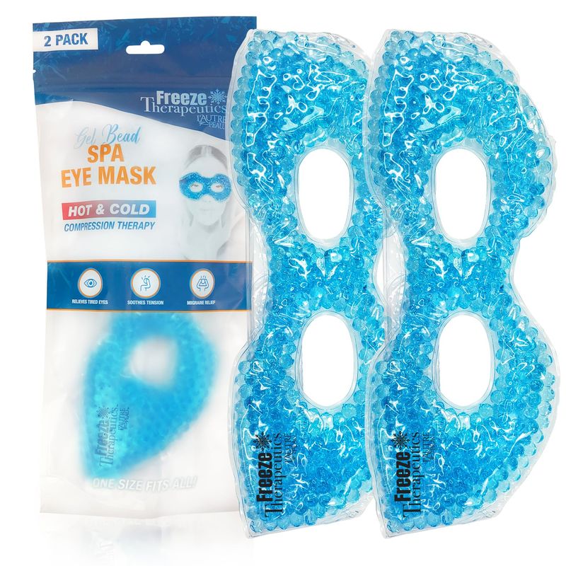 USA Merchant - 2 Redesigned Therapeutic Spa Gel Bead Eye Masks - HotCold Reusable Ice Packs with Flexible Beads - Compress Therapy for Puffy Eyes, Dark Circles, Headaches, Migraines, Stress Relief